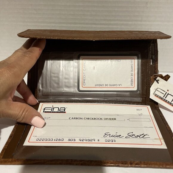 VTG Fina Leather Goods Wallet Bifold Card Slots, Check Book Croc Embossed 70s - Picture 5 of 8